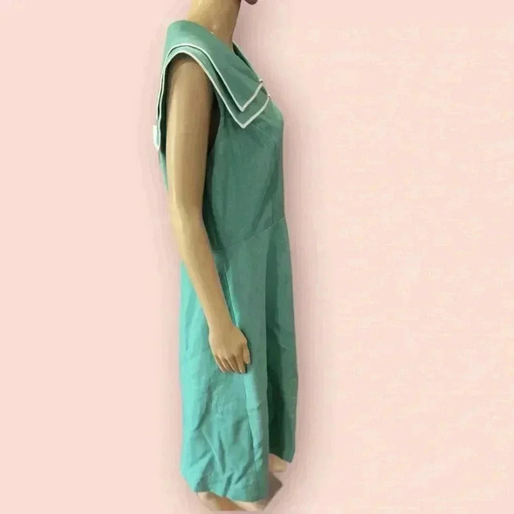 Vintage sea foam green Moycashel Linen Mid Century fit n flare dress-XL - Picture 3 of 7